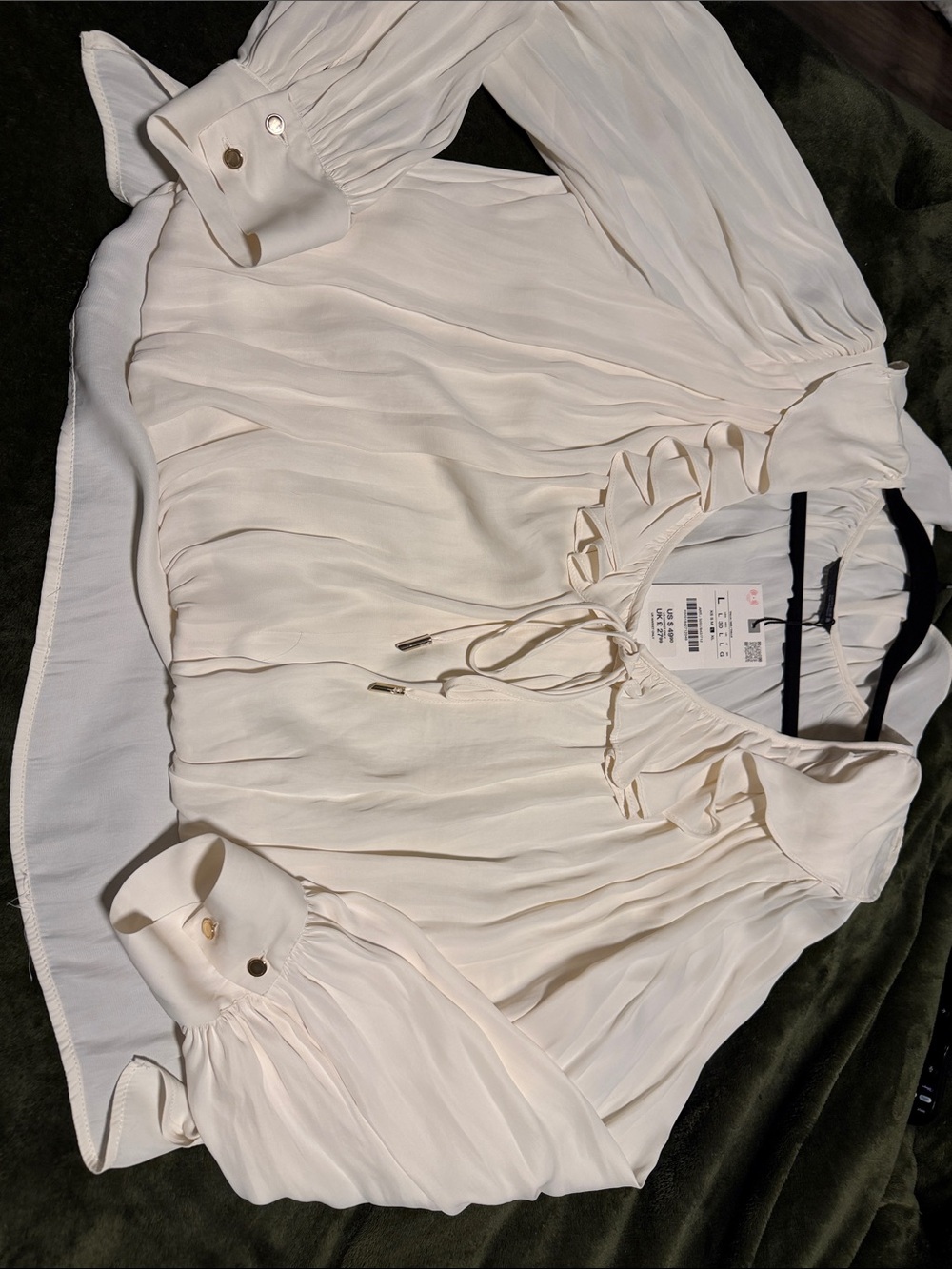 Zara Cream Ruffle Tie-Neck Blouse